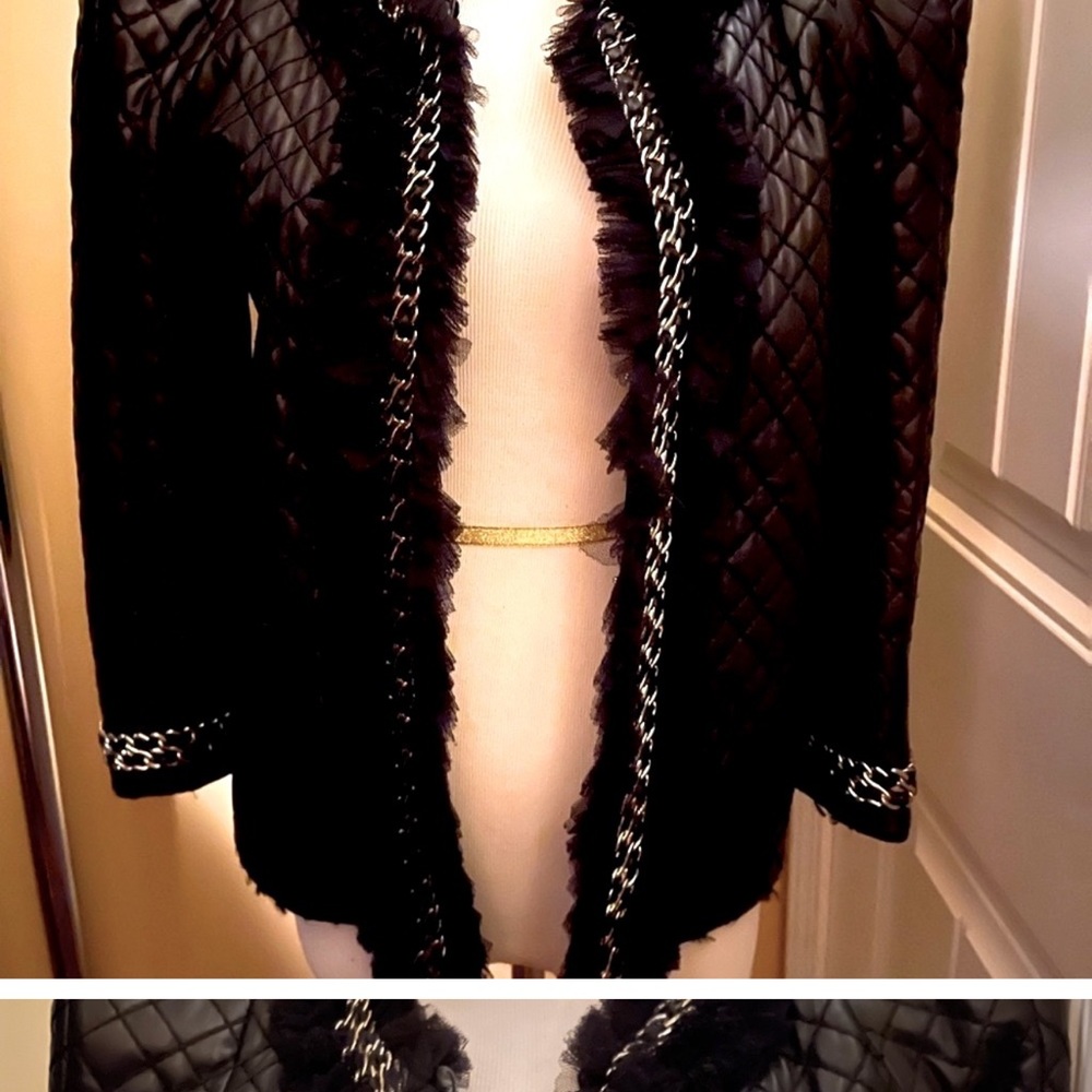 Balmain Black Quilted Leather Jacket with Gold Accents 17 in shoulder